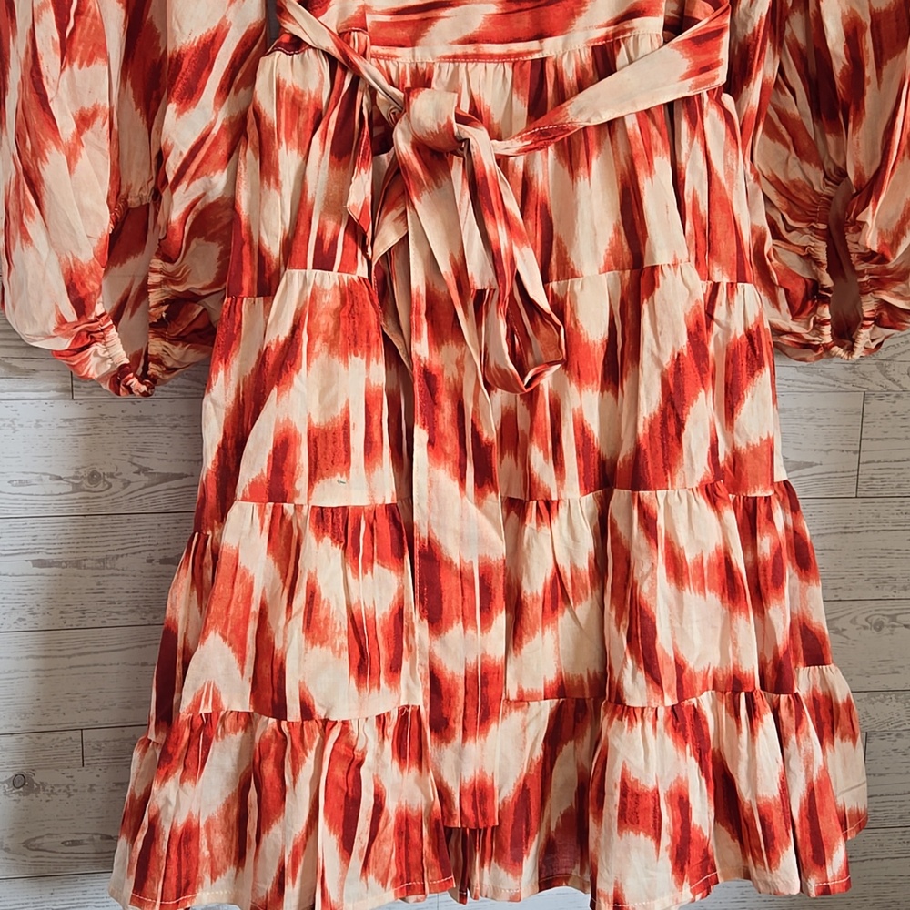 Banana Republic Red and Cream Printed  Tiered Dress - Picture 2 of 10